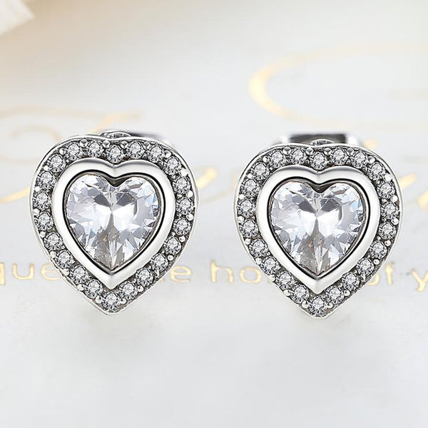 925 Silver sterling Sparkling Love twin Heart Studs Earrings + gift box