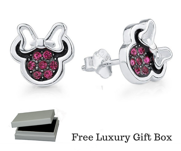 Silver Sterling Dazzling Minnie key Mouse bow stone Earrings