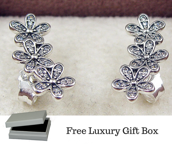 Silver Sterling Dazzling Daisy Cluster Earrings on