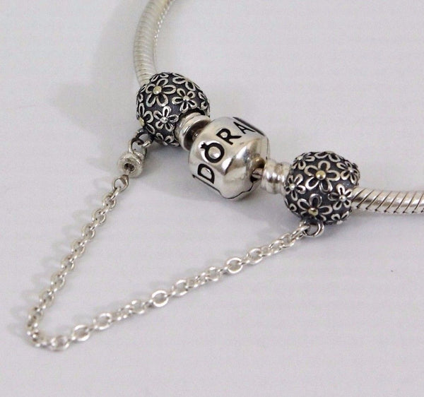 Silver Sterling Bouquet flower safety chain fits pandora bracelets