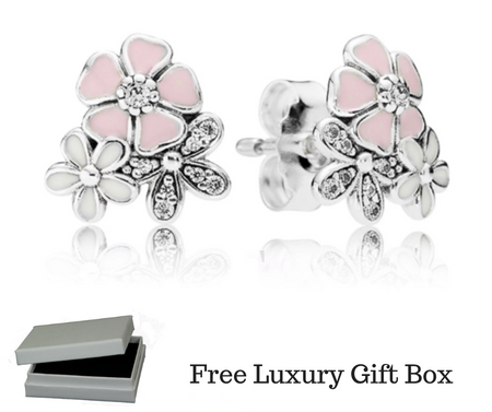 Silver Sterling Pink Cherry Blossom Primrose Floral Earrings