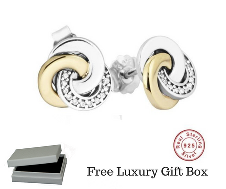 Sterling Silver twin Locked hearts two tone entwined studs