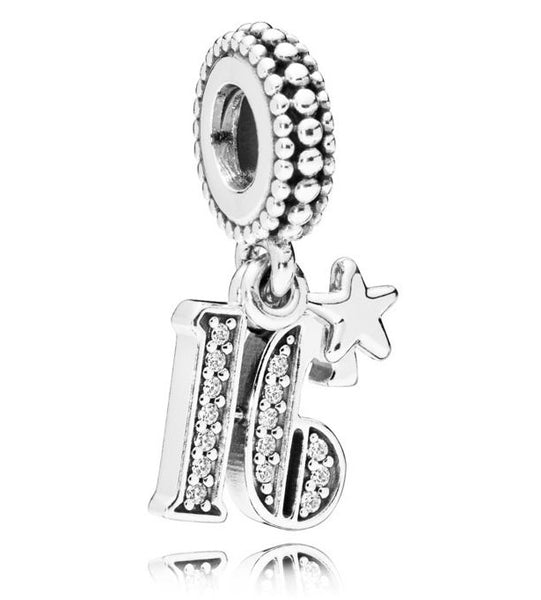 925 Silver Sweet 16th Years Of Love Number Pendant Charm