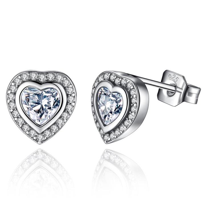 925 Silver sterling Sparkling Love twin Heart Studs Earrings + gift box