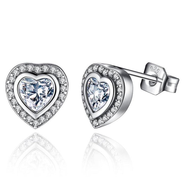 925 Silver sterling Sparkling Love twin Heart Studs Earrings + gift box