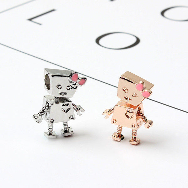 Silver / Gold Bella Bot Robot Pink Bow Girl Friend Charm