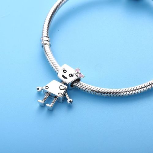 Silver / Gold Bella Bot Robot Pink Bow Girl Friend Charm
