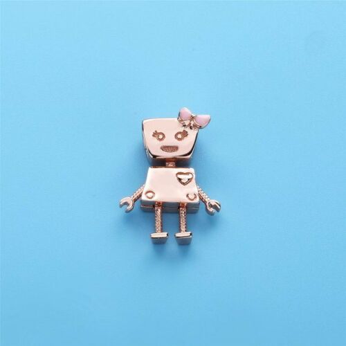 Silver / Gold Bella Bot Robot Pink Bow Girl Friend Charm