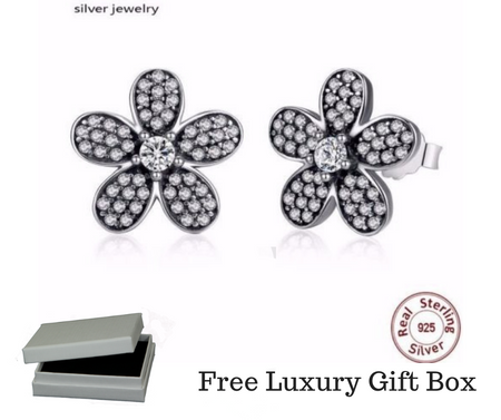 Silver Sterling Pink Cherry Blossom Primrose Floral Earrings