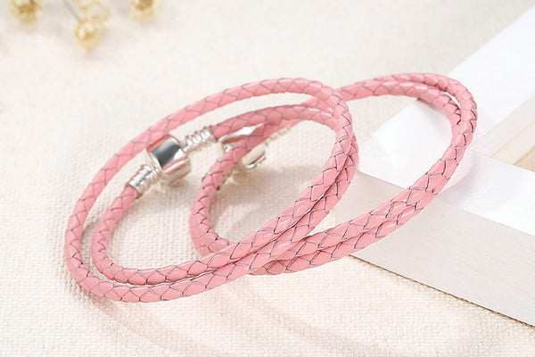 Silver Plated Double Leather Woven Braided Cord Bracelet