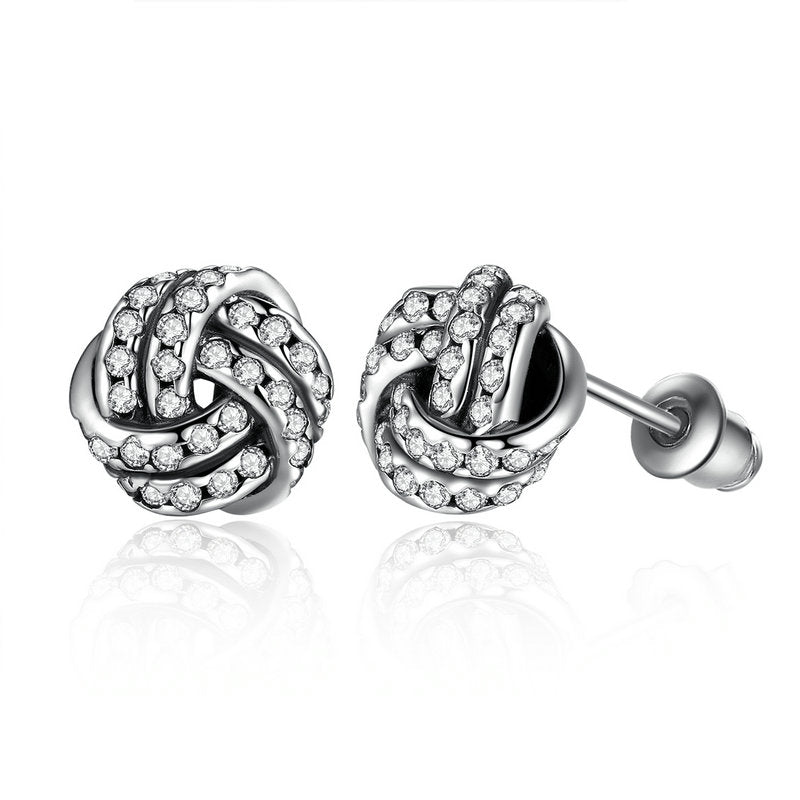 Sterling Silver Pave Sparkling Love Knots Stud Earrings