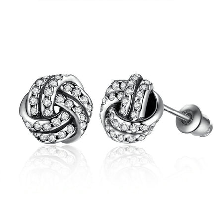 Sterling Silver twin Locked hearts two tone entwined studs