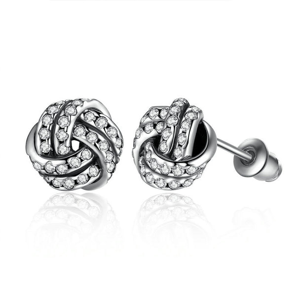 Sterling Silver Pave Sparkling Love Knots Stud Earrings pandora