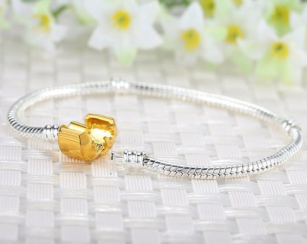 Silver Plated Starter Classic Barrel Gold Clasp Bracelet