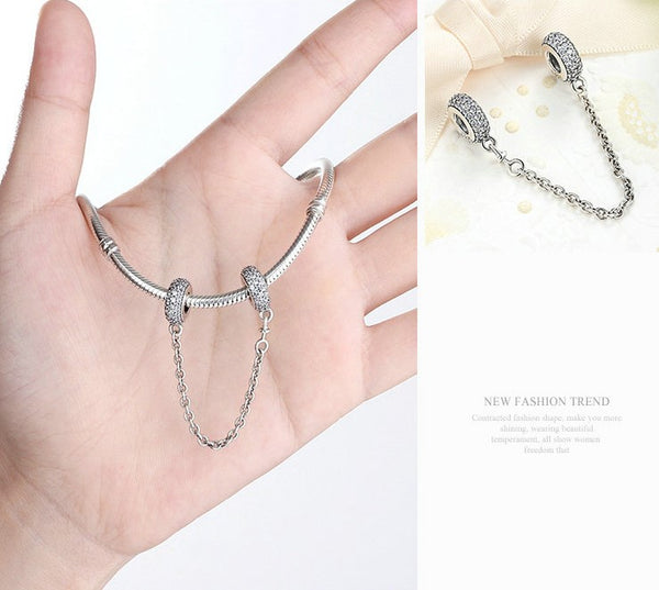 Silver Sterling PAVÉ INSPIRATION Stone Safety Chain