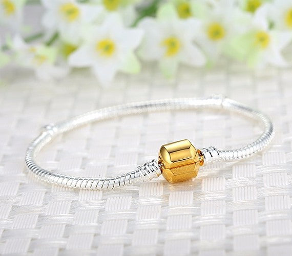 Silver Plated Starter Classic Barrel Gold Clasp Bracelet