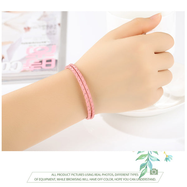 Silver Plated Double Leather Woven Braided Cord Bracelet