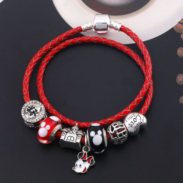 Silver Plated Double Leather Woven Braided Cord Bracelet