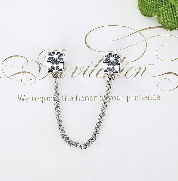 Silver Sterling Floral daisy flower safety chain