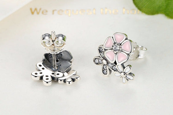 Sterling Silver poetic blooms pink floral Studs