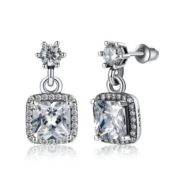 Solid 925 Sterling Silver Sparkling Timeless Elegance Drop Earrings pandora