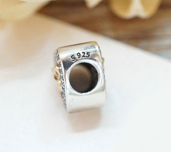 In Love Connected Heart Gold Bow Stone Charm