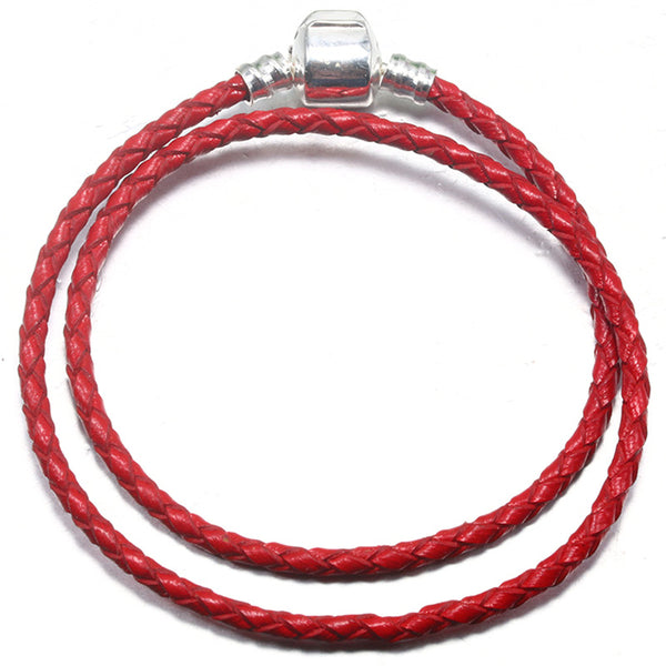Silver Plated Double Leather Woven Braided Cord Bracelet