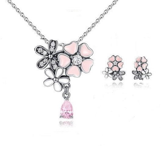Poetic Blooms Pink Floral Necklace & Earrings Gift Set