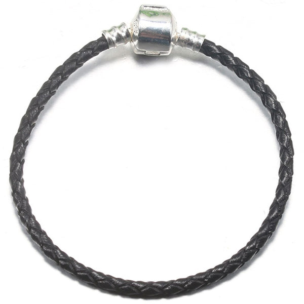 Silver Plated Leather Woven Braided Cord Bracelet