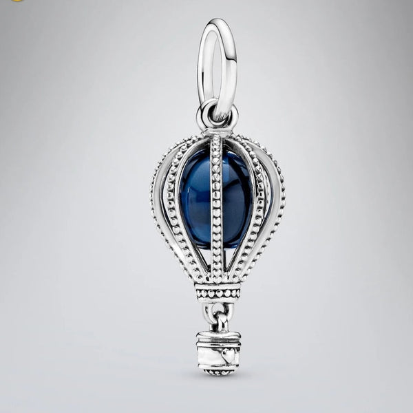 925 Sterling Silver Blue hot air balloon travel charm