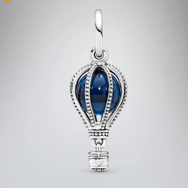 925 Sterling Silver Blue hot air balloon travel charm