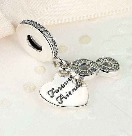 Silver Sterling Best Forever Friends love Heart Pendant Charm