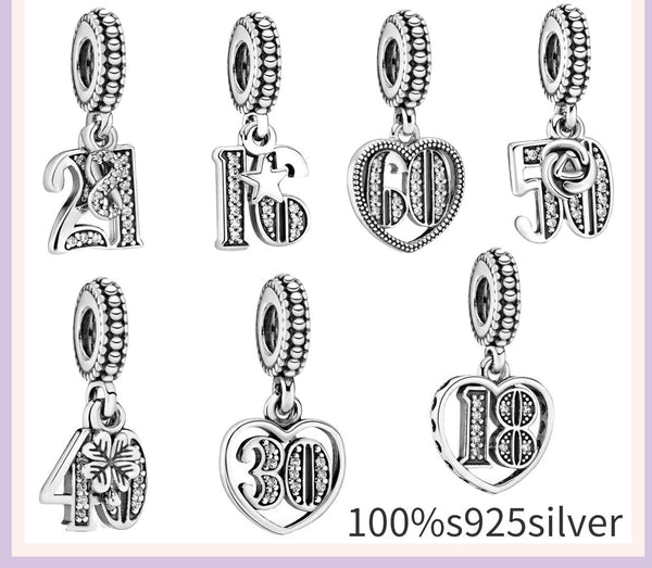 925 Silver Sterling celebration Birthday number Pendant Charm