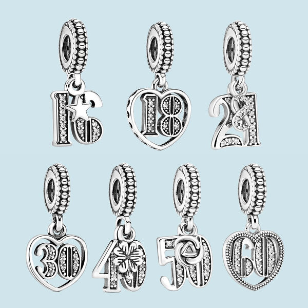 925 Silver Sterling celebration Birthday number Pendant Charm