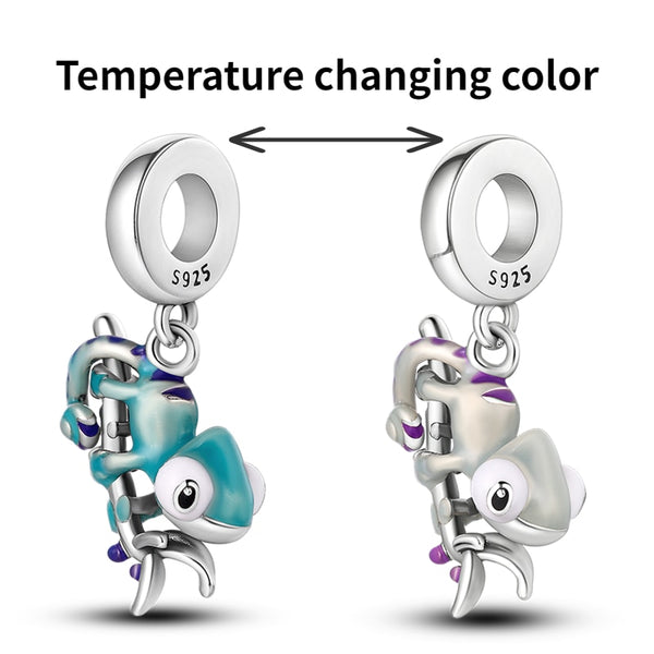 925 Silver Chameleon Temperature Changing Colour Pendant Charm green to grey