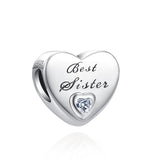 925 silver Best Sister Love Heart Stone Charm
