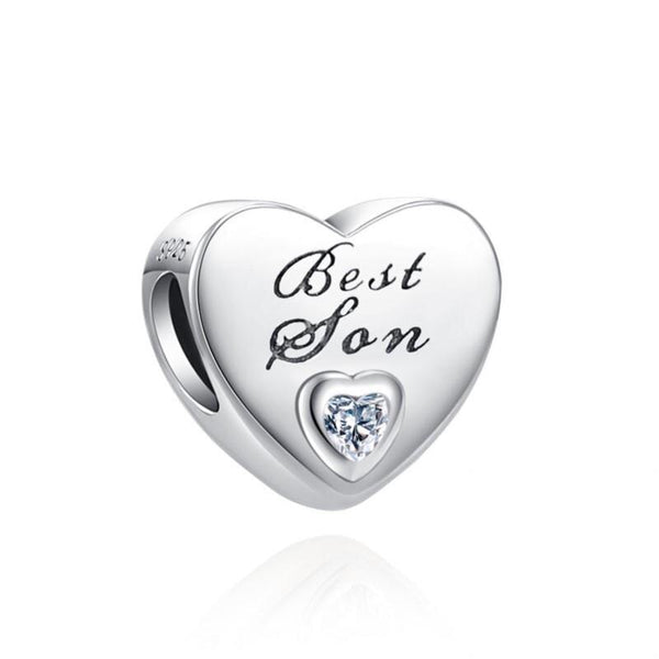 925 silver Best Son Love Heart Stone Charm