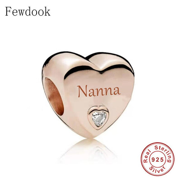925 Sterling Silver ROSE GOLD Family Love Heart Charm