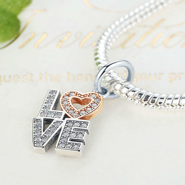 LOVE Gold Heart Dangle Pendant Charm