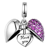 I Love you- Open Heart Purple Pave Pendant Charm