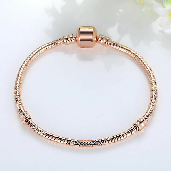 Rose Gold Starter Classic Barrel Clasp Snake Chain Charm bracelet