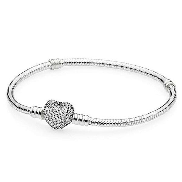 Silver Pave Heart Clasp Starter snake chain Charm Bracelet