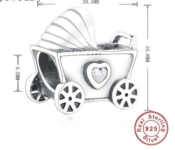 Silver Sterling Baby Pram Buggy New Mother Shower Love Heart Charm