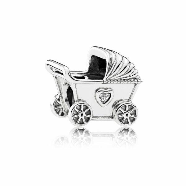 Silver Sterling Baby Pram Buggy New Mother Shower Love Heart Charm
