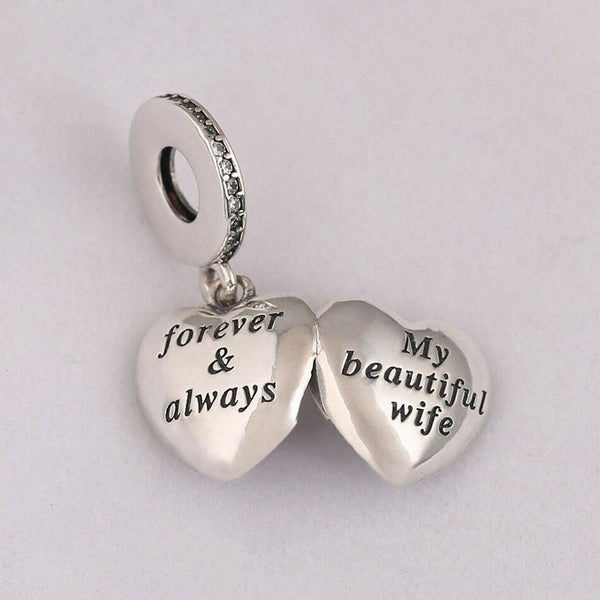Forever Always My Beautiful wife Open Heart Pendant Charm