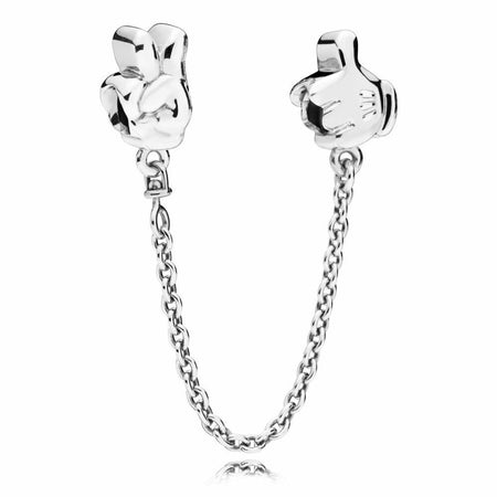 Silver Sterling Hearts of Mickey Minnie Mouse Safety Chain