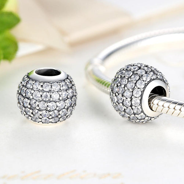 Silver Sterling white crystal Pave Ball Charm