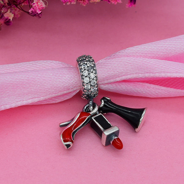 Silver Sterling Disney Glamour Pave triple Pendant charms fits pandora