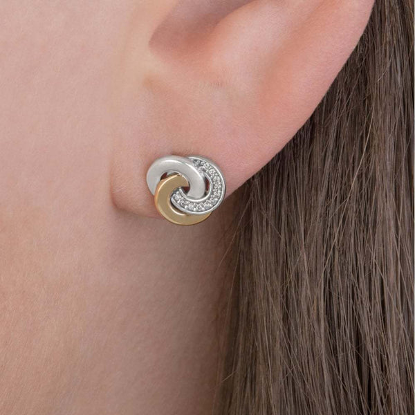 Silver Sterling two tone interlinked circles earrings