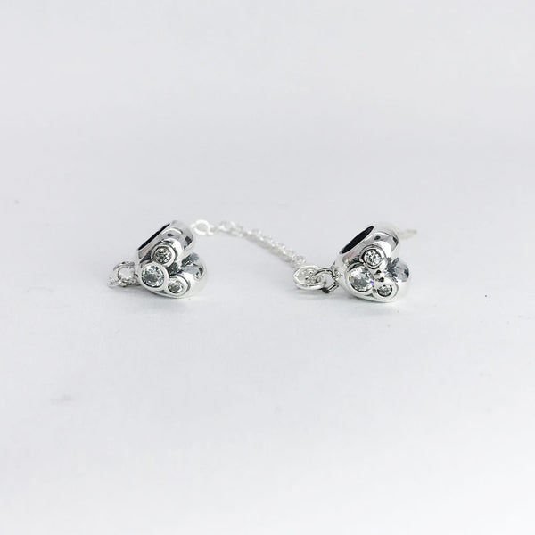 Silver Sterling Hearts of Mickey Minnie Mouse Safety Chain
